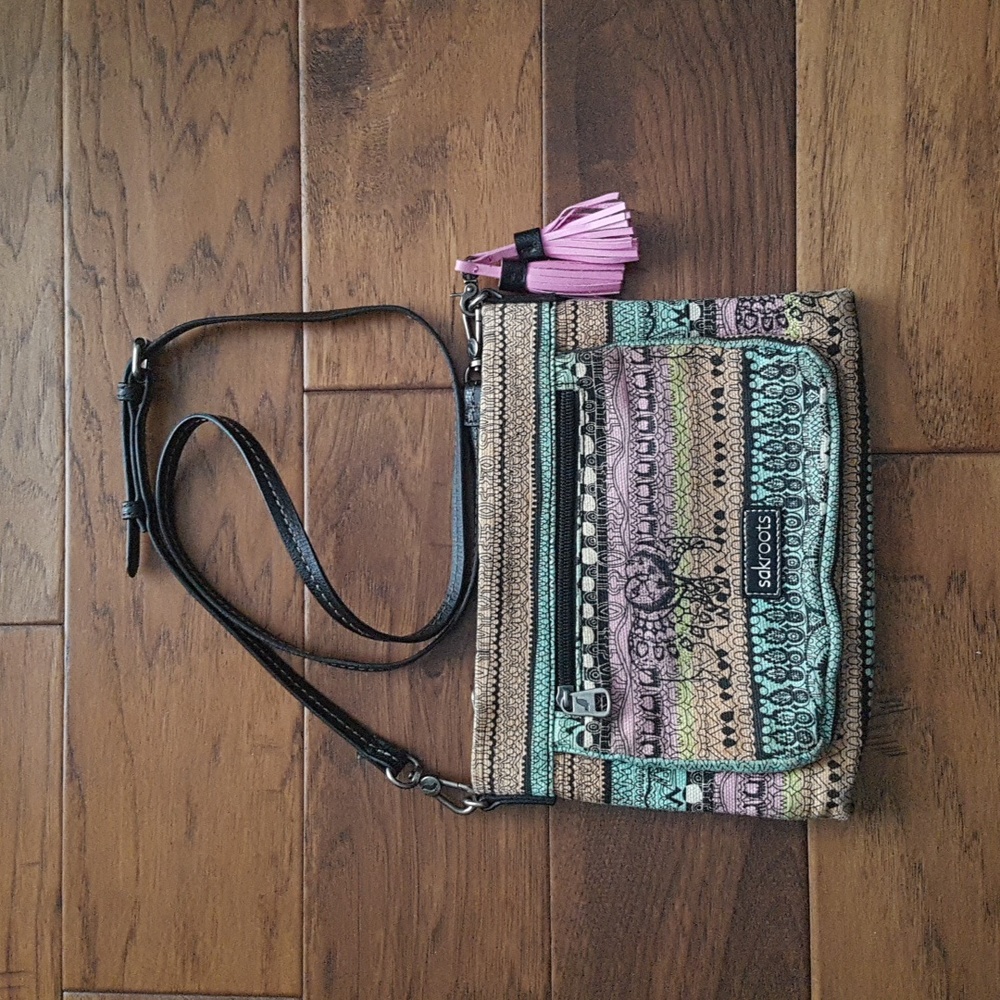 Sakroots Boho Colourful Crossbody Bag with Adjustable Strap and Tassel Detail